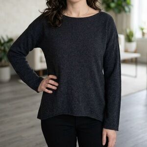 Bianco & Blu Italy Merino Wool Cashmere Blend Sweater Charcoal Quite Luxury Chic